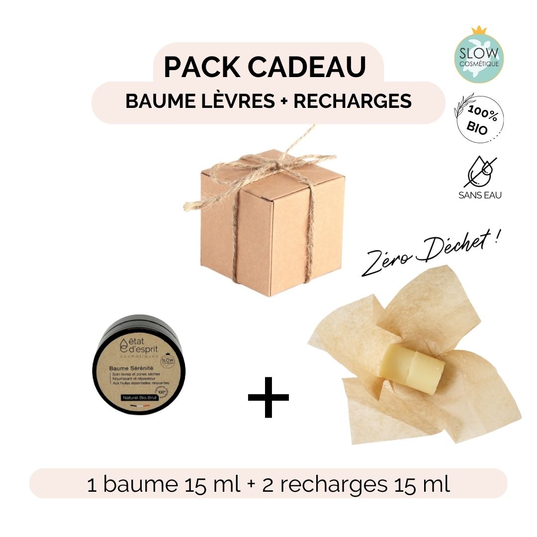 Pack cadeau baume lèvres et recharges zéro déchet état d'esprit cosmétiques