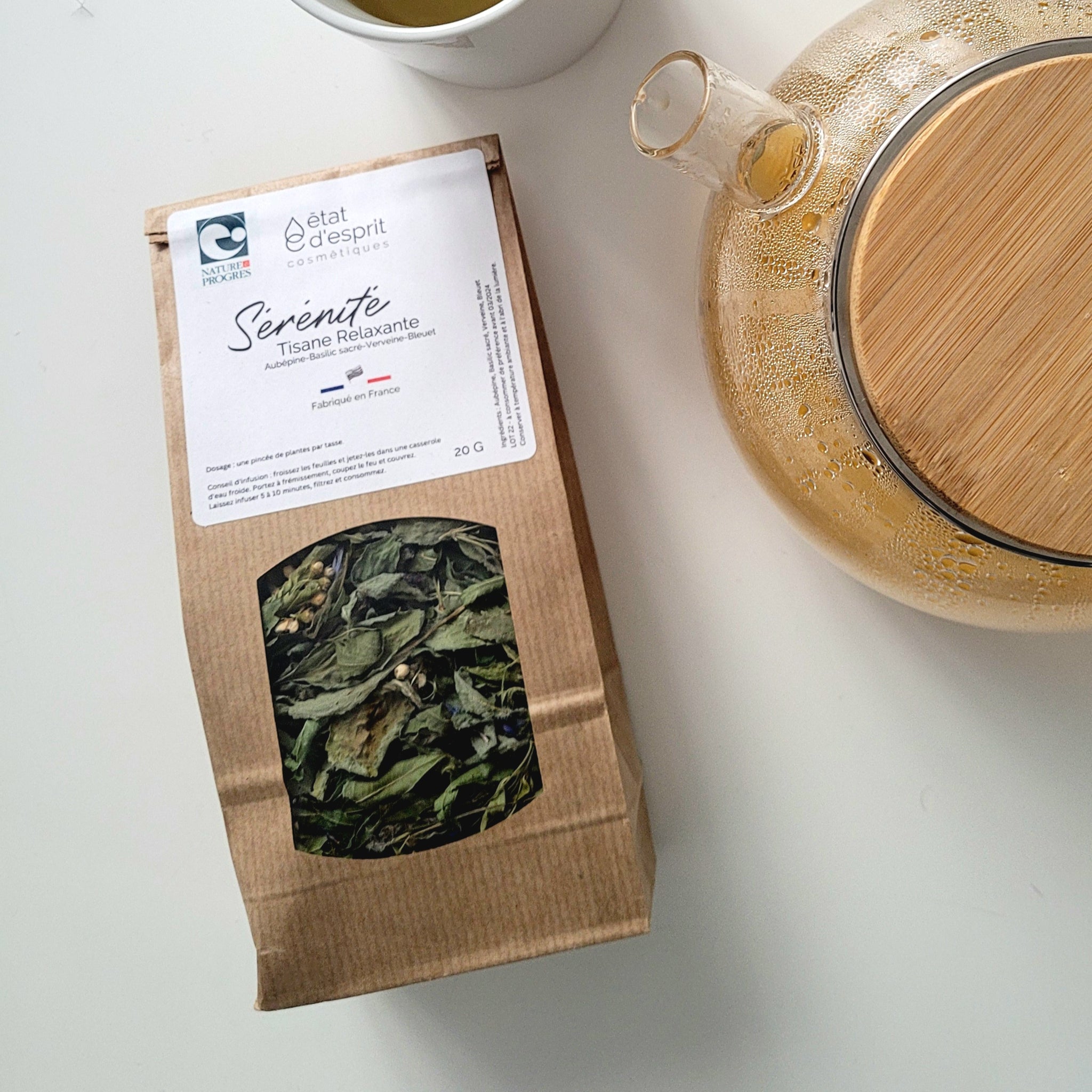 Tisane relaxante certifiée Nature et Progrès fabriquée en Bretagne